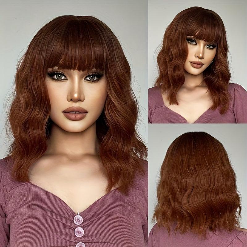 Golden Blonde Shoulder Length Bob Wig with Bangs
