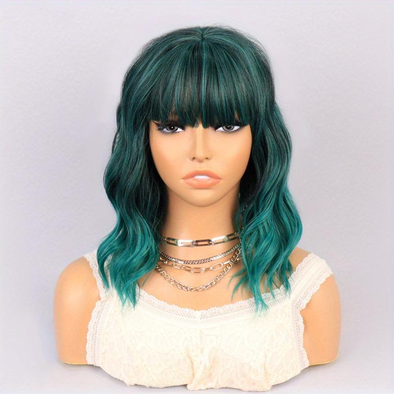 Shoulder Length Ombre Blonde Curly Bob Wig with Bangs