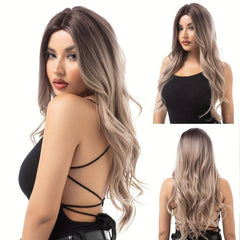 Ombre Ash Blonde Brown Natural Wave Wig Long Hair for Women