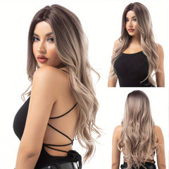 Ombre Ash Blonde Brown Natural Wave Wig Long Hair for Women