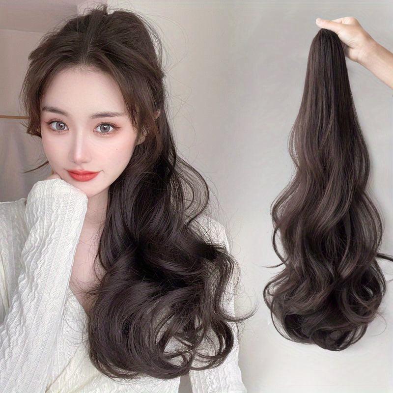 Long Curly Wavy Ponytail Extensions Synthetic Clip In Hair Natural Looking