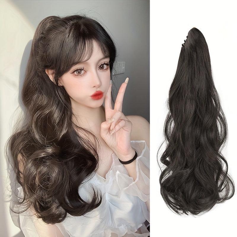 Long Curly Wavy Ponytail Extensions Synthetic Clip In Hair Natural Looking