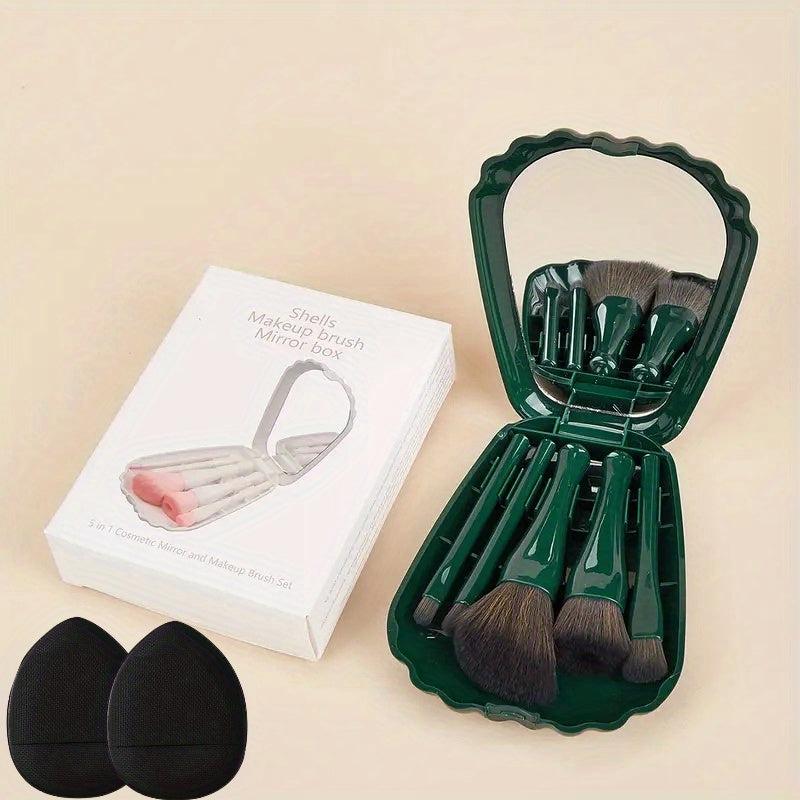 5pcs Makeup Brush Set Shell Storage Box Mirror 2pcs Mini Makeup Puff