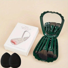 5pcs Makeup Brush Set Shell Storage Box Mirror 2pcs Mini Makeup Puff