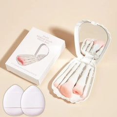 5pcs Makeup Brush Set Shell Storage Box Mirror 2pcs Mini Makeup Puff