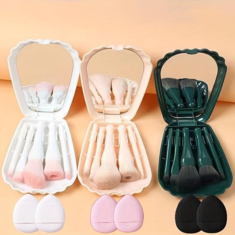 5pcs Makeup Brush Set Shell Storage Box Mirror 2pcs Mini Makeup Puff