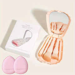 5pcs Makeup Brush Set Shell Storage Box Mirror 2pcs Mini Makeup Puff