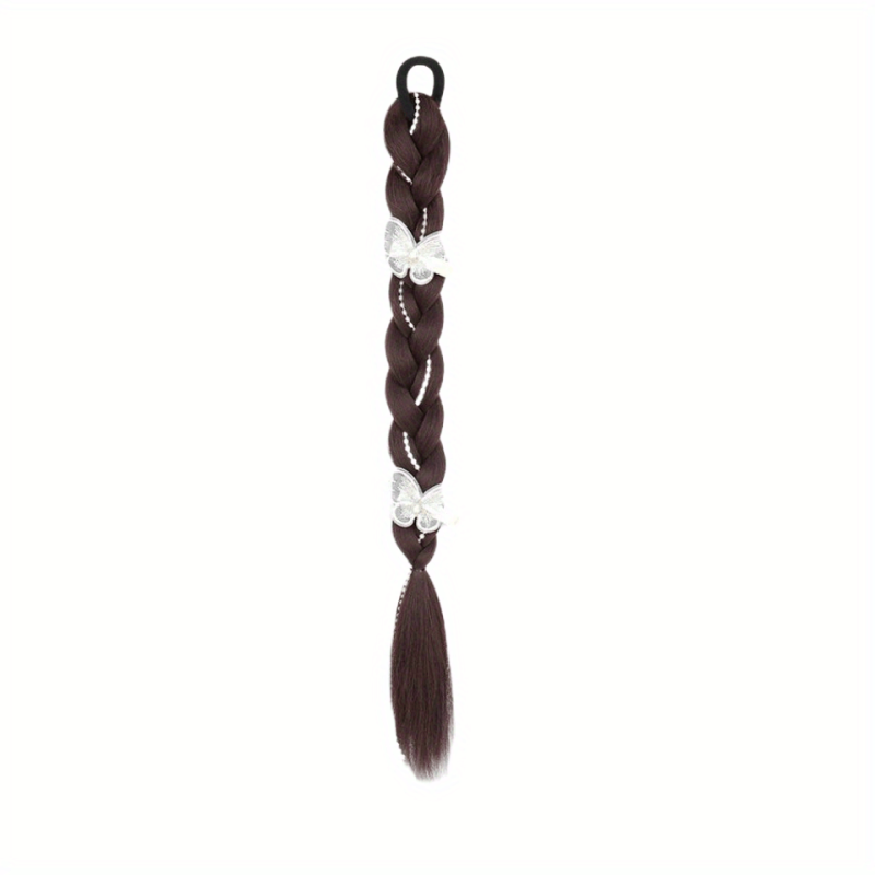 Long Braided Ponytail Extensions Y2K Butterfly Faux Pearl Decor Twist Braid
