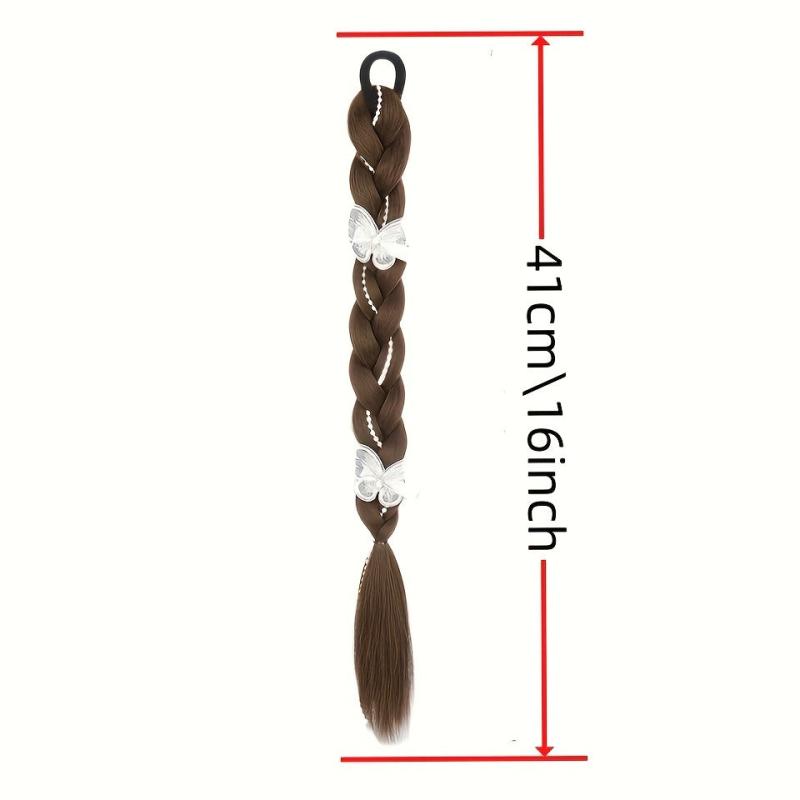 Long Braided Ponytail Extensions Y2K Butterfly Faux Pearl Decor Twist Braid
