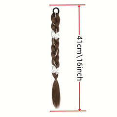 Long Braided Ponytail Extensions Y2K Butterfly Faux Pearl Decor Twist Braid
