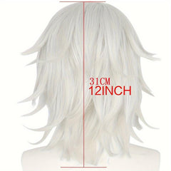 30 48 Cm Silvery Curly Cosplay Wigs with Bangs, Synthetic Hair for Costume Party