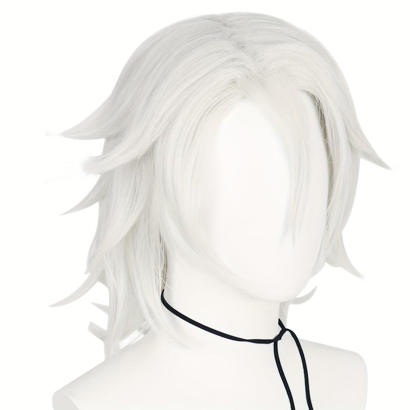 30 48 Cm Silvery Curly Cosplay Wigs with Bangs, Synthetic Hair for Costume Party