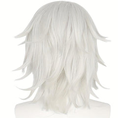 30 48 Cm Silvery Curly Cosplay Wigs with Bangs, Synthetic Hair for Costume Party