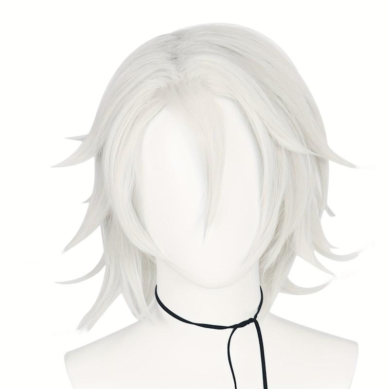 30 48 Cm Silvery Curly Cosplay Wigs with Bangs, Synthetic Hair for Costume Party