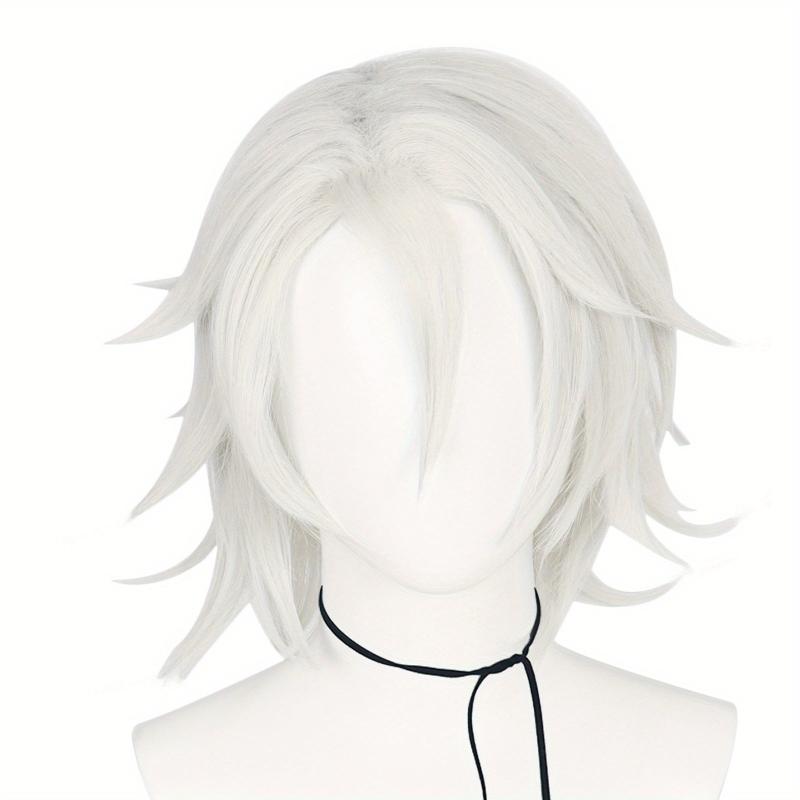 30 48 Cm Silvery Curly Cosplay Wigs with Bangs, Synthetic Hair for Costume Party