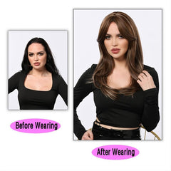 55-88cm Butterfly Haircut Long Ombre Brown Wigs with Bangs Curly Layered
