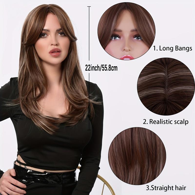 55-88cm Butterfly Haircut Long Ombre Brown Wigs with Bangs Curly Layered