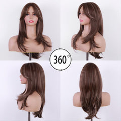 55-88cm Butterfly Haircut Long Ombre Brown Wigs with Bangs Curly Layered