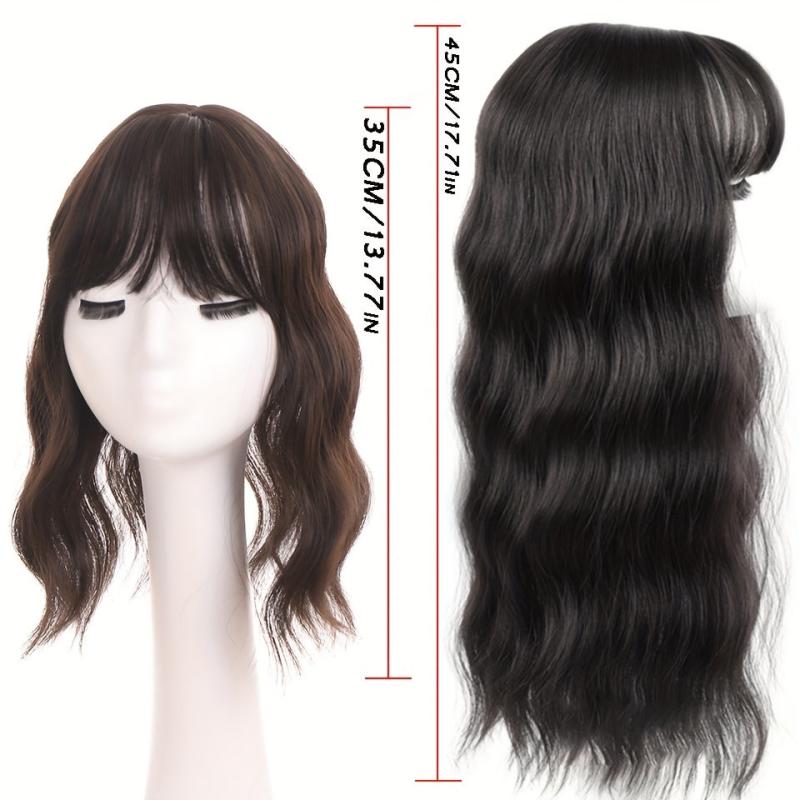 Curly Wave Hairpiece Clip In Fluffy Synthetic Hair Topper with Bangs 35-56cm