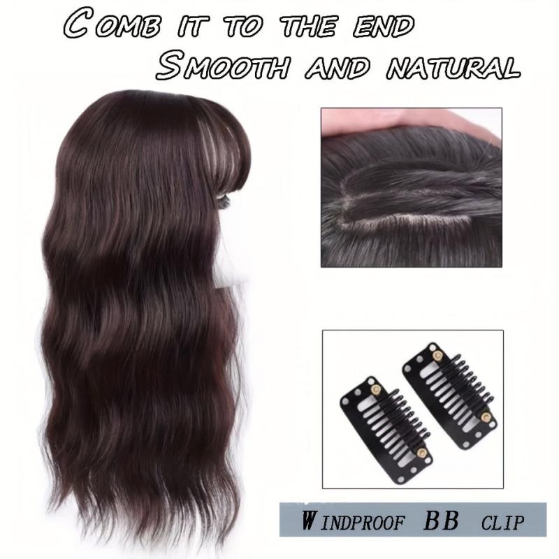 Curly Wave Hairpiece Clip In Fluffy Synthetic Hair Topper with Bangs 35-56cm
