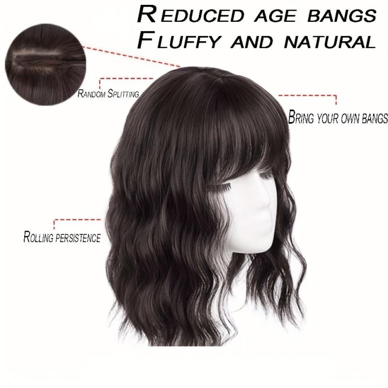 Curly Wave Hairpiece Clip In Fluffy Synthetic Hair Topper with Bangs 35-56cm