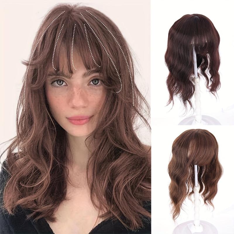 Curly Wave Hairpiece Clip In Fluffy Synthetic Hair Topper with Bangs 35-56cm