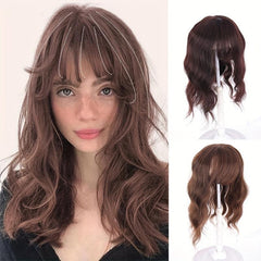Curly Wave Hairpiece Clip In Fluffy Synthetic Hair Topper with Bangs 35-56cm
