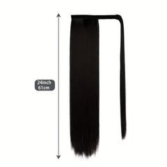 Straight Ponytail Extension Wrap Around Long Hair 60-96 Cm Synthetic Hairpiece