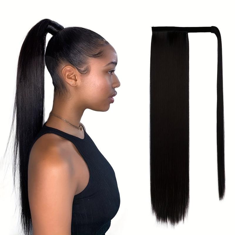 Straight Ponytail Extension Wrap Around Long Hair 60-96 Cm Synthetic Hairpiece