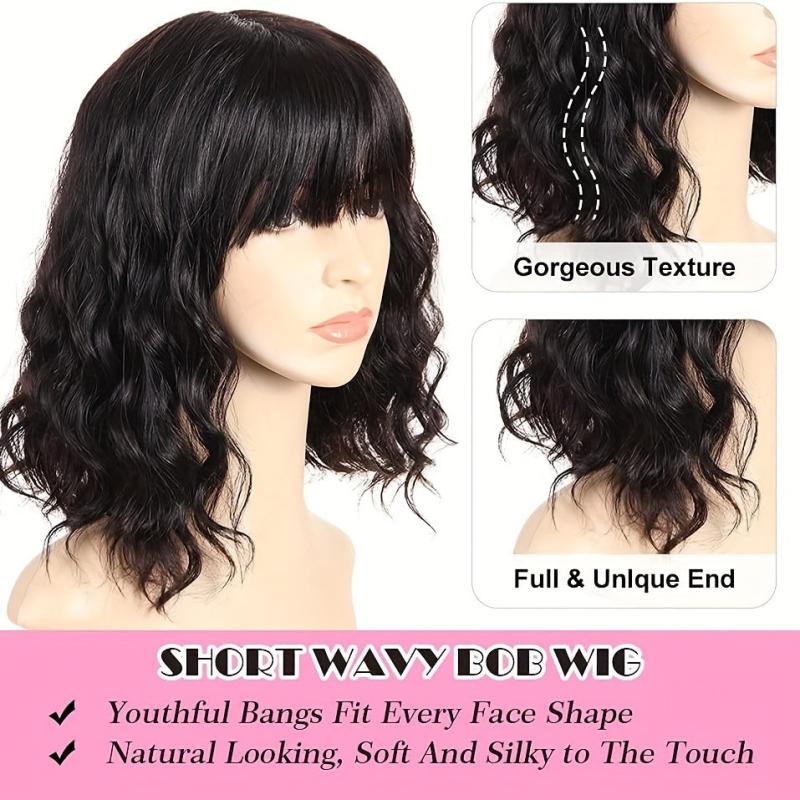 Short Human Hair Wigs With Bangs Brazilian Body Wave Virgin Human Hair Wigs