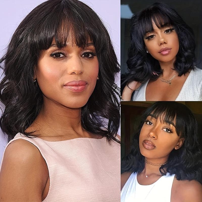 Short Human Hair Wigs With Bangs Brazilian Body Wave Virgin Human Hair Wigs