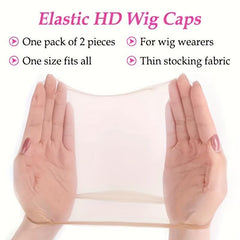 2 Pcs HD Wig Cap Invisible Soft Transparent Lace Front Wig Cap for Women Men