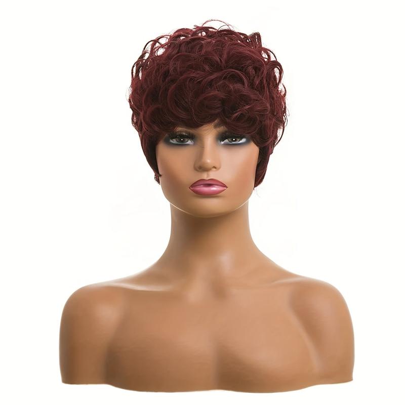 Short Curly Pixie Wigs Natural Wavy Synthetic Hair Wigs