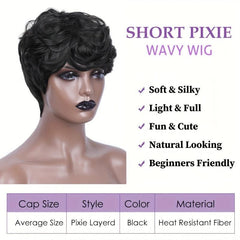Short Curly Pixie Wigs Natural Wavy Synthetic Hair Wigs