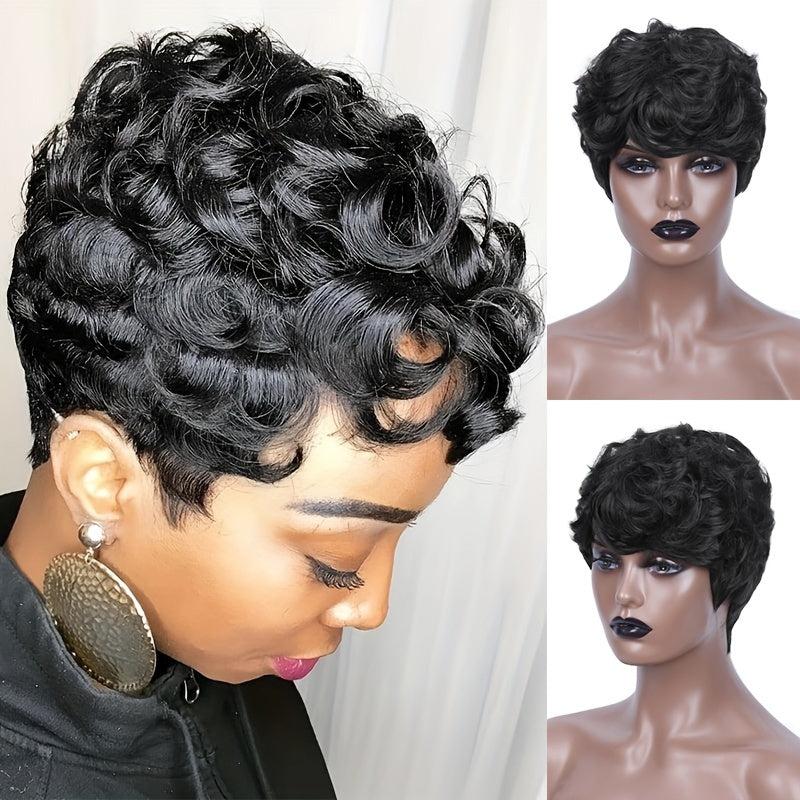 Short Curly Pixie Wigs Natural Wavy Synthetic Hair Wigs