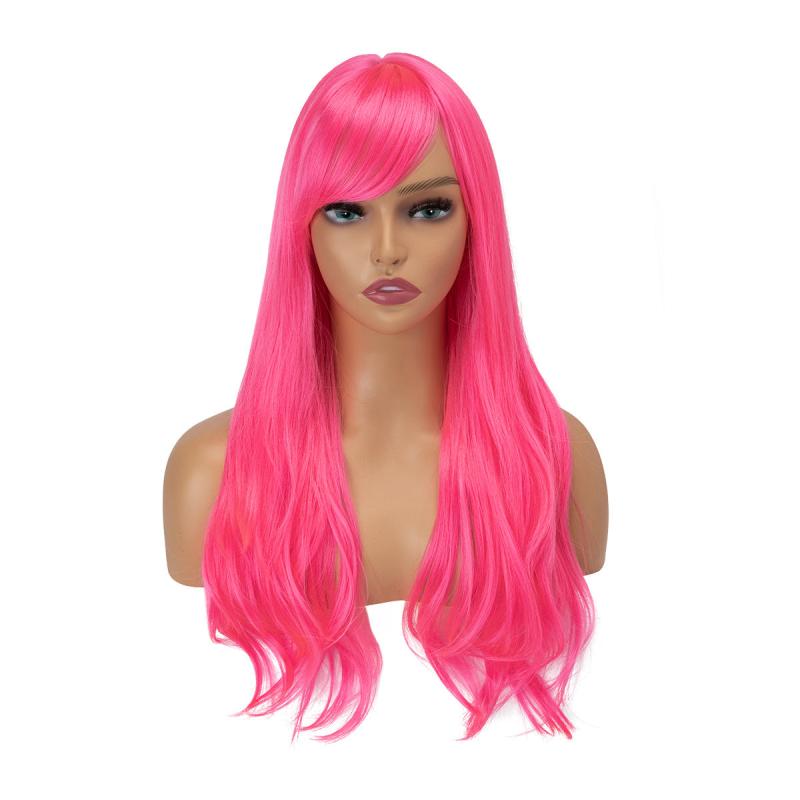 Long Curly Wavy Wig With Side Bangs 26 Inch