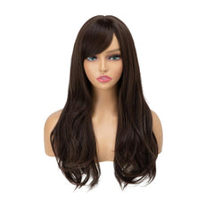 Long Curly Wavy Wig With Side Bangs 26 Inch