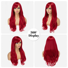Long Curly Wavy Wig With Side Bangs 26 Inch