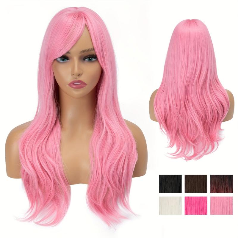Long Curly Wavy Wig With Side Bangs 26 Inch