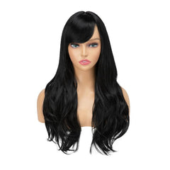 Long Curly Wavy Wig With Side Bangs 26 Inch