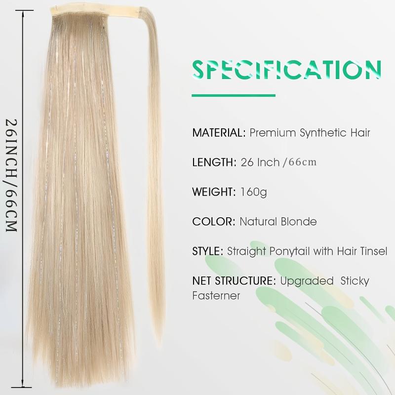 Blonde Ponytail Extension With Hair Tinsel Long Wrap Around Heat Resistant