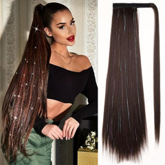 Blonde Ponytail Extension With Hair Tinsel Long Wrap Around Heat Resistant