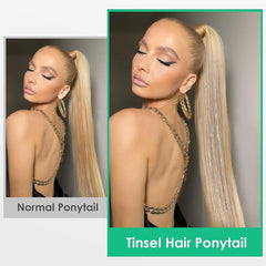 Blonde Ponytail Extension With Hair Tinsel Long Wrap Around Heat Resistant