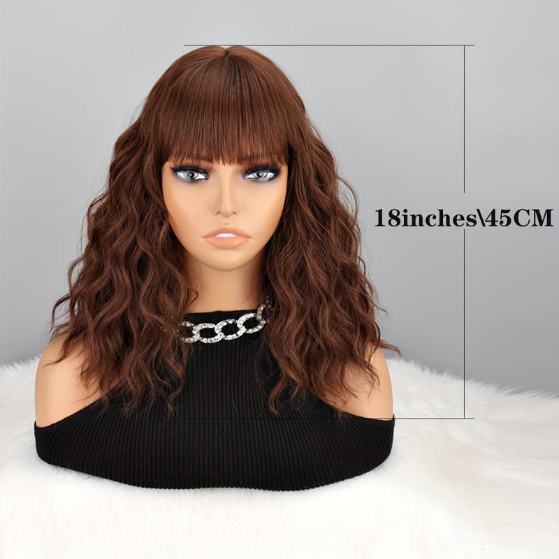 Water Wave Hair Wigs With Bangs Synthetic Rose Net Hair Wigs for Women