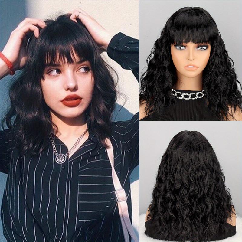 Water Wave Hair Wigs With Bangs Synthetic Rose Net Hair Wigs for Women