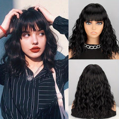 Water Wave Hair Wigs With Bangs Synthetic Rose Net Hair Wigs for Women