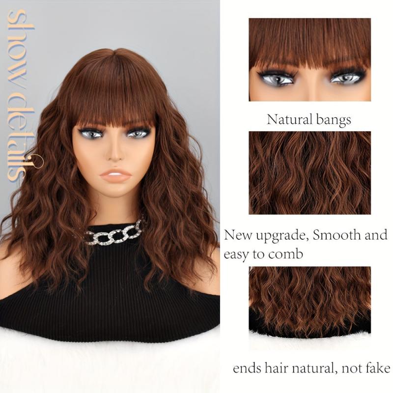 Water Wave Hair Wigs With Bangs Synthetic Rose Net Hair Wigs for Women