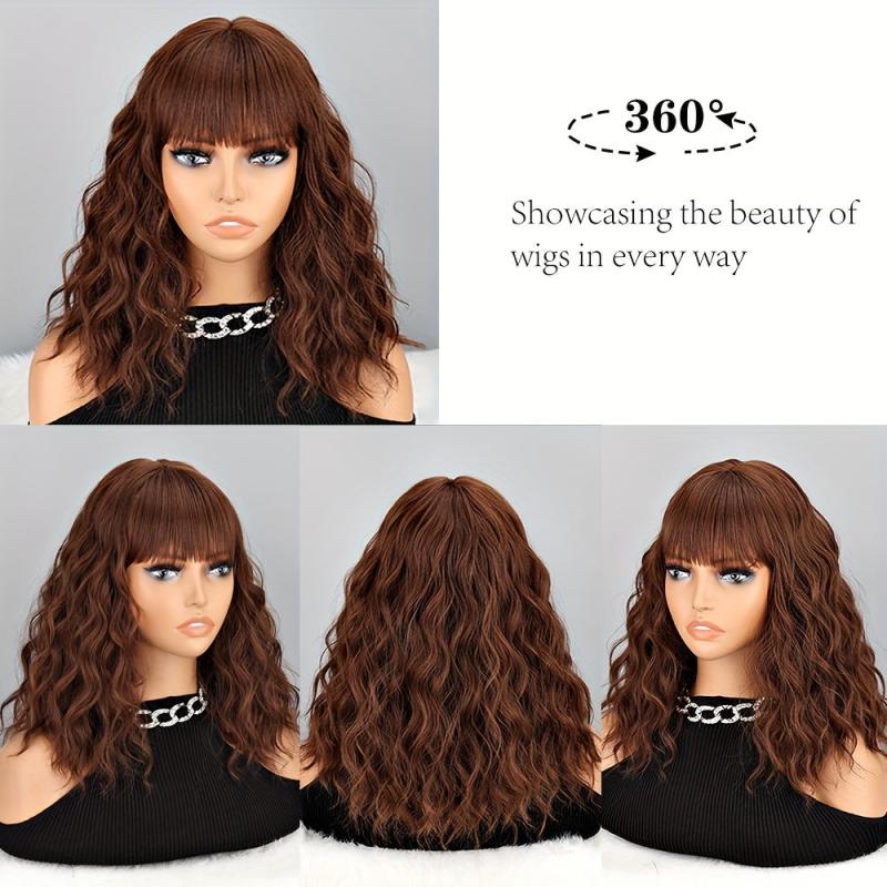 Water Wave Hair Wigs With Bangs Synthetic Rose Net Hair Wigs for Women