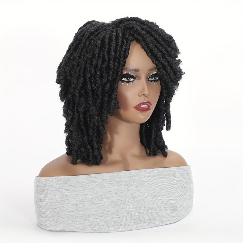 Short Dreadlock Wigs for Women Afro Braided Wigs Curly Twist with Bangs