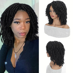 Short Dreadlock Wigs for Women Afro Braided Wigs Curly Twist with Bangs